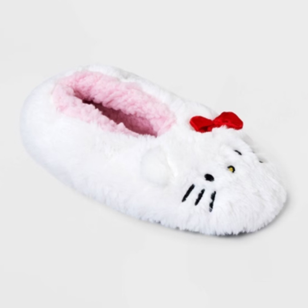 Women's Faux Fur Hello Kitty Slipper Socks With Grippers